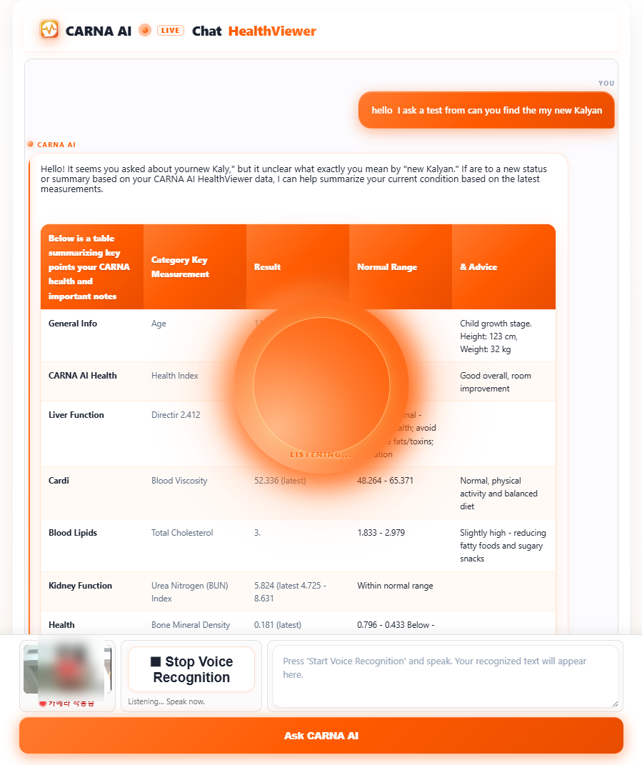 CARNA AI LIVE Chat conversation